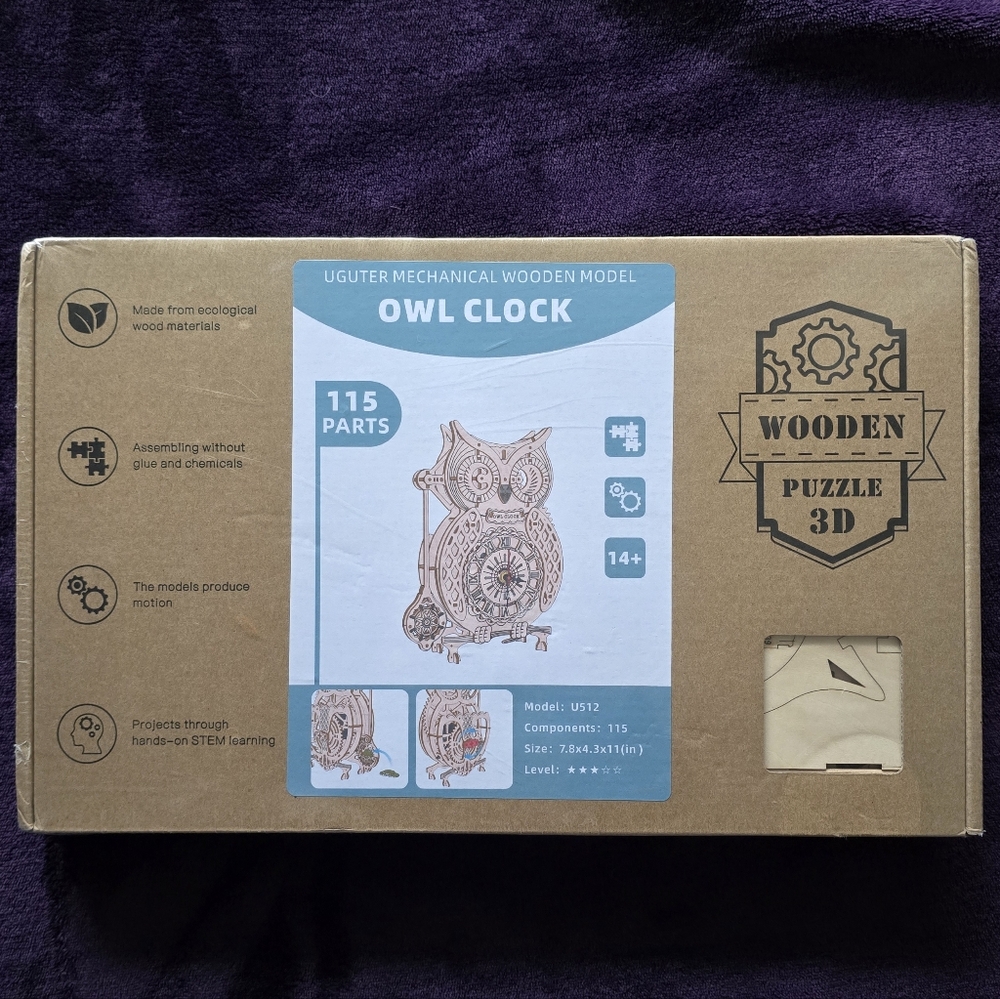 UGUTER Owl Clock 3D Wooden Puzzle